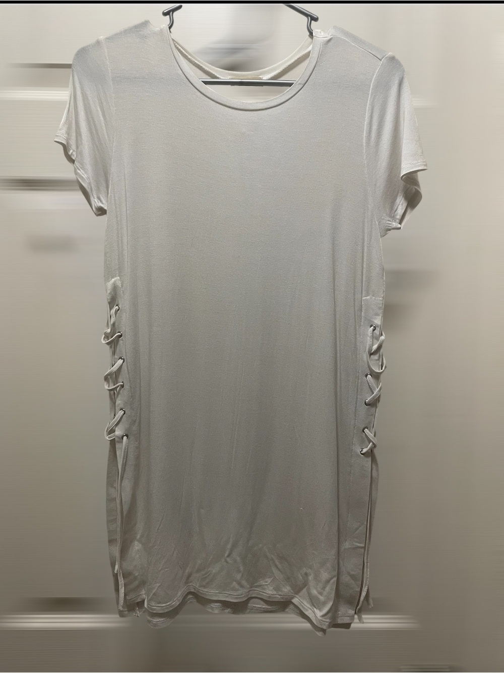 Takeout White Crewneck Swim Suit Cover-Up With Lacing Detail